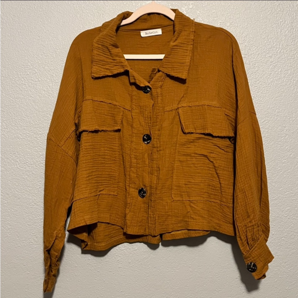 Bucketlist Oversized Waffle Knit Burnt Orange Shacket With Large Buttons Size M